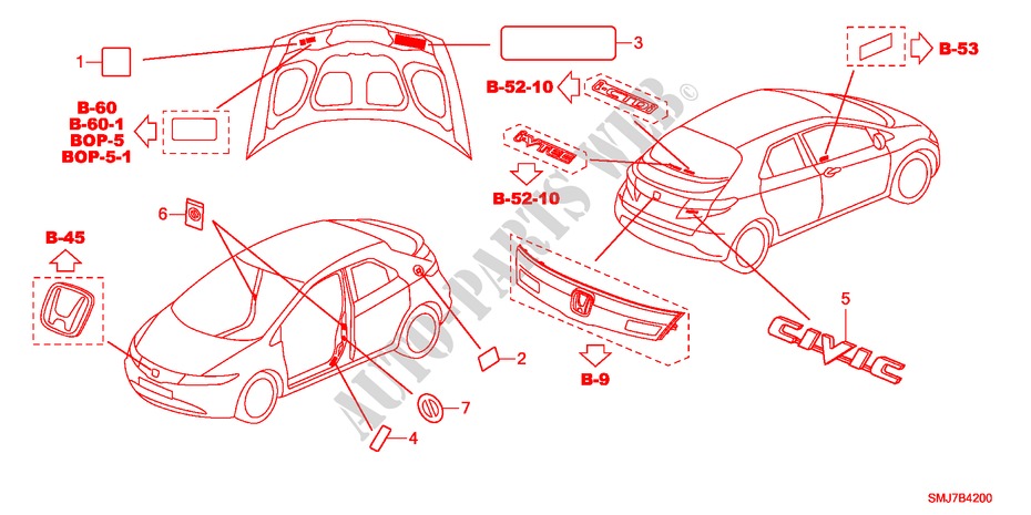 EMBLEMS/CAUTION LABELS for Honda CIVIC 2.2SPORT 5 Doors 6 speed manual 2011