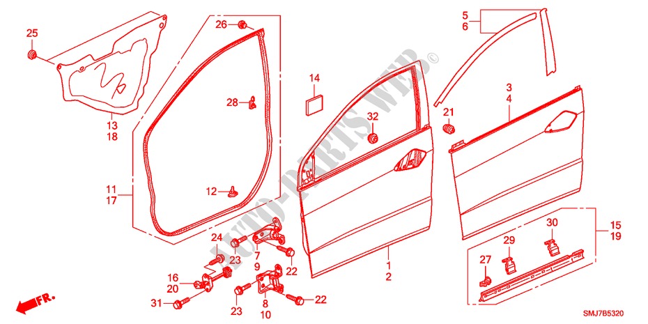 FRONT DOOR PANELS for Honda CIVIC 1.8SPORT AUDIOLESS 5 Doors 6 speed manual 2011