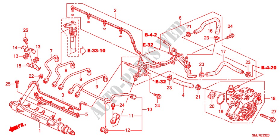 FUEL RAIL/HIGH PRESSURE P UMP(DIESEL) for Honda CIVIC 2.2SPORT 5 Doors 6 speed manual 2011