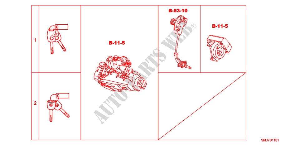 KEY CYLINDER SET(LH) for Honda CIVIC 2.2SPORT 5 Doors 6 speed manual 2011