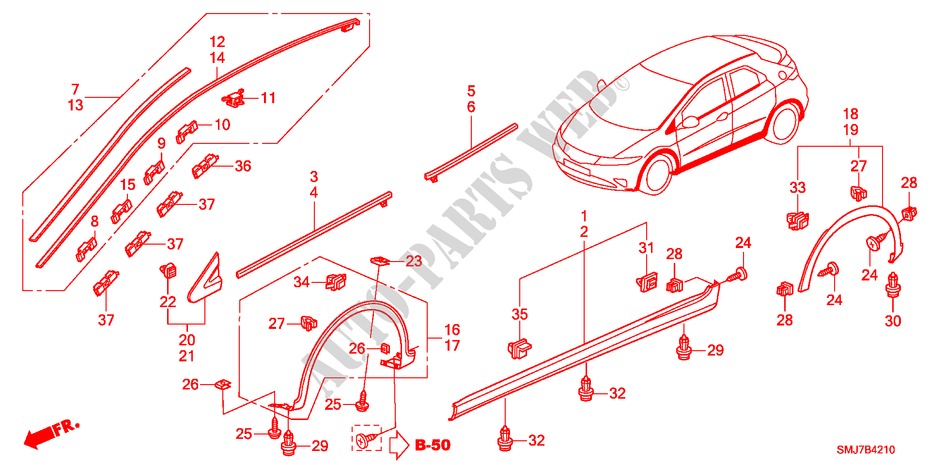 MOLDING/SIDE SILL GARNISH for Honda CIVIC 2.2GT 5 Doors 6 speed manual 2011