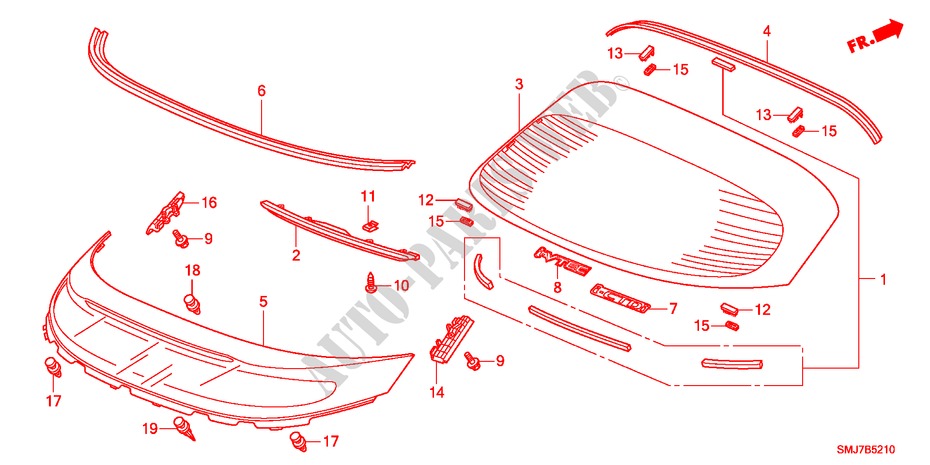 REAR WINDSHIELD for Honda CIVIC 2.2SPORT 5 Doors 6 speed manual 2011