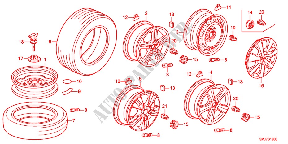 TIRE/WHEEL DISKS for Honda CIVIC 2.2SPORT 5 Doors 6 speed manual 2011