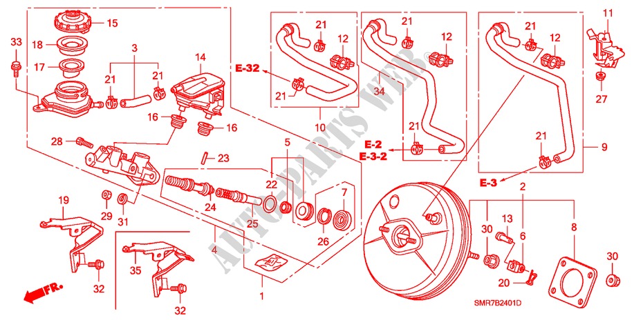 BRAKE MASTER CYLINDER/ MASTER POWER (RH) for Honda CIVIC 2.0 TYPE R    RACE 3 Doors 6 speed manual 2007