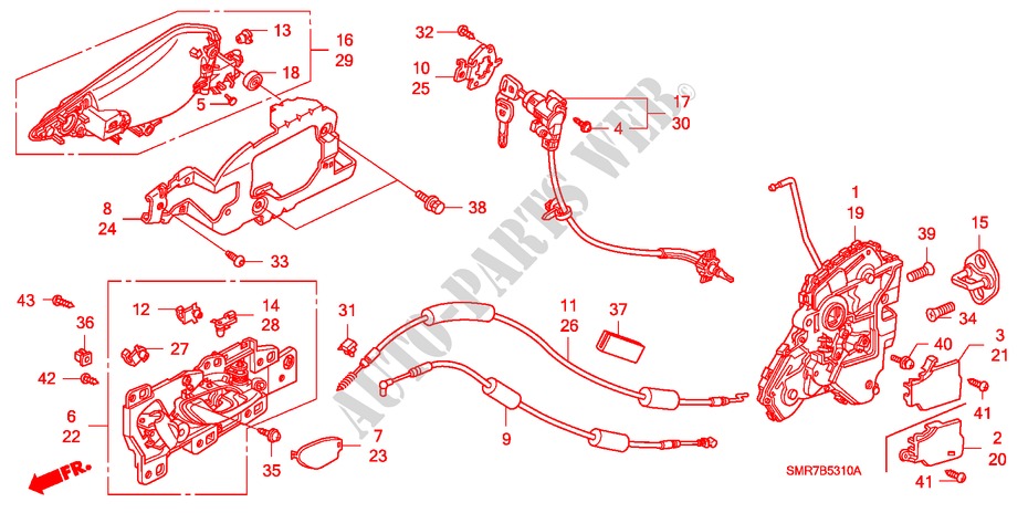 DOOR LOCKS/OUTER HANDLE for Honda CIVIC 2.0 TYPE R    RACE 3 Doors 6 speed manual 2009
