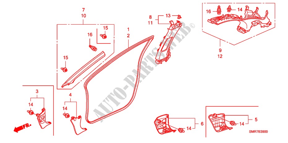 PILLAR GARNISH for Honda CIVIC 2.0 TYPE R    RACE 3 Doors 6 speed manual 2007