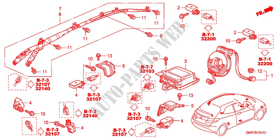 SRS UNIT (RH) for Honda CIVIC 2.0 TYPE R    PLUS 3 Doors 6 speed manual 2008
