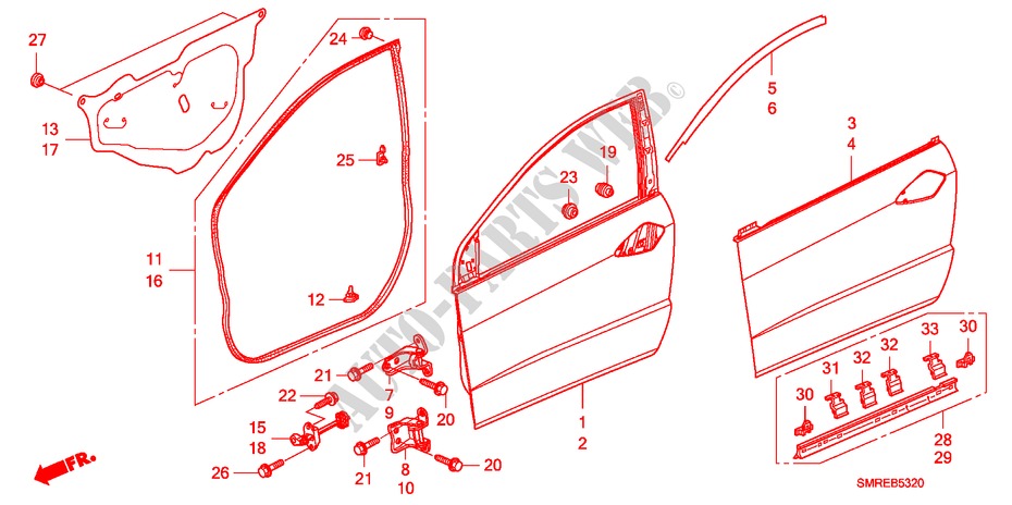 DOOR PANELS for Honda CIVIC 2.0 TYPE-R    PLUS 3 Doors 6 speed manual 2010