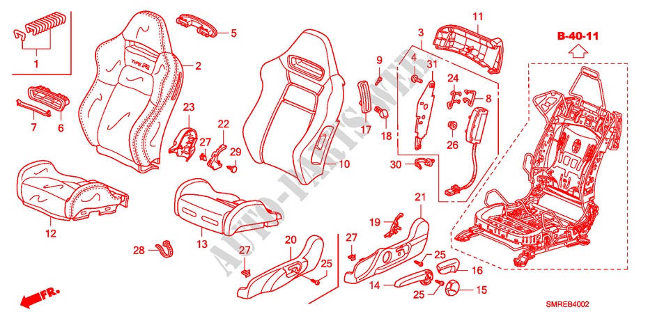 FRONT SEAT(L.)(2.0L) for Honda CIVIC 2.0 TYPE-R    PLUS 3 Doors 6 speed manual 2010