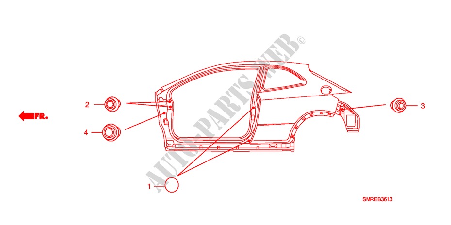 GROMMET(SIDE) for Honda CIVIC 1.8 TYPE-S    PLUS 3 Doors 6 speed manual 2011