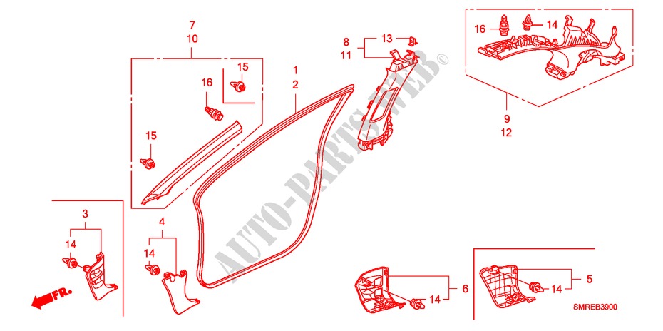 PILLAR GARNISH for Honda CIVIC 2.0 TYPE-R    PLUS 3 Doors 6 speed manual 2010