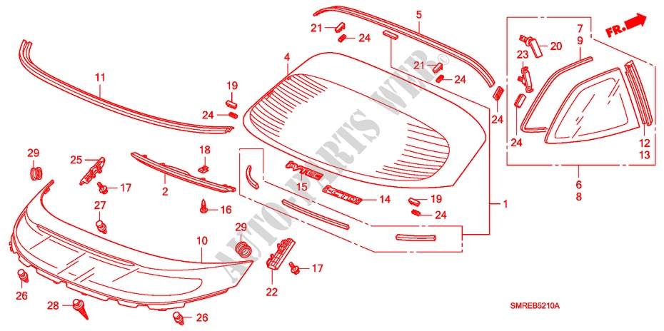REAR WINDSHIELD/QUARTER G LASS for Honda CIVIC 1.8 TYPE-S    PLUS 3 Doors 6 speed manual 2011