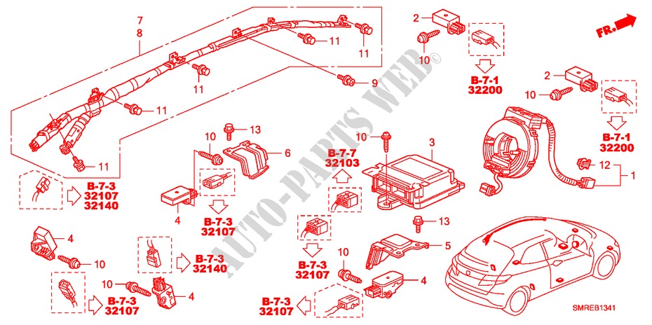 SRS UNIT(RH) for Honda CIVIC 2.0 TYPE-R    PLUS 3 Doors 6 speed manual 2010