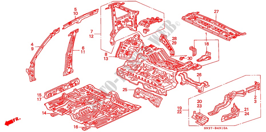 BODY STRUCTURE COMPONENTS (INNER PANEL) for Honda CONCERTO 1.6I 4 Doors 4 speed automatic 1993