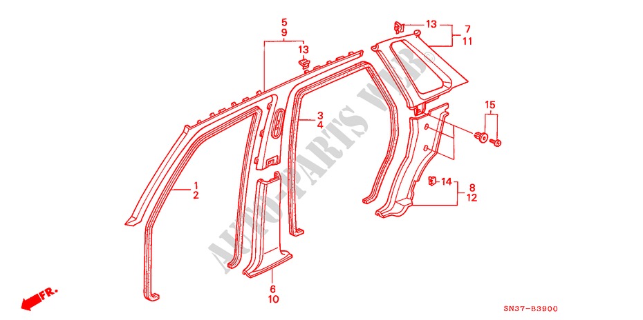 OPENING TRIM for Honda CONCERTO 1.6I-16 4 Doors 4 speed automatic 1991