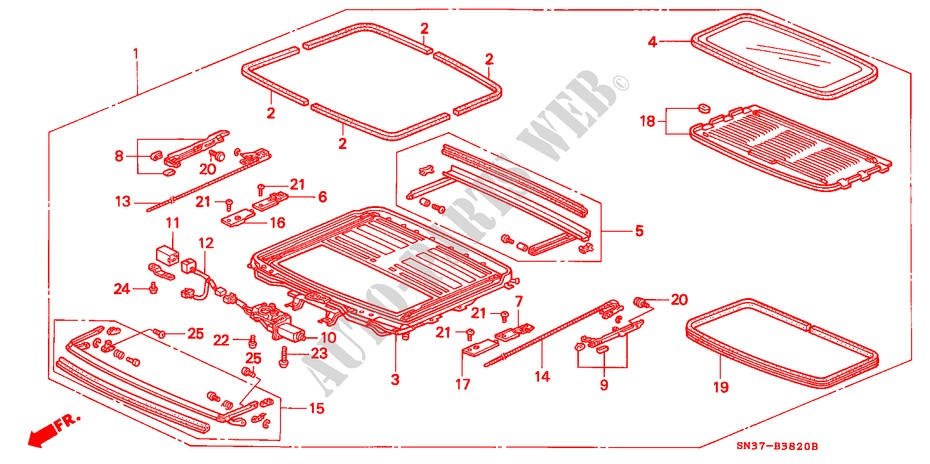 SLIDING ROOF (2) for Honda CONCERTO 1.6I 4 Doors 4 speed automatic 1993