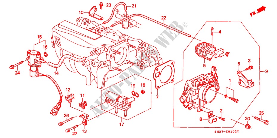 THROTTLE BODY (PGM FI) (1.6L) for Honda CONCERTO 1.6I 4 Doors 4 speed automatic 1993