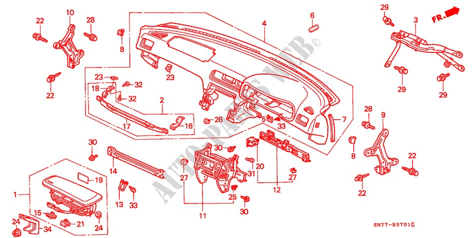 INSTRUMENT PANEL (RH) for Honda ACCORD 2.0ILS 4 Doors 5 speed manual 1993