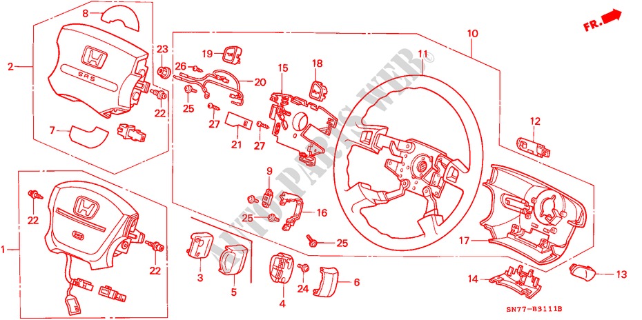STEERING WHEEL (SRS)(2) for Honda ACCORD 2.0IES 4 Doors 5 speed manual 1994
