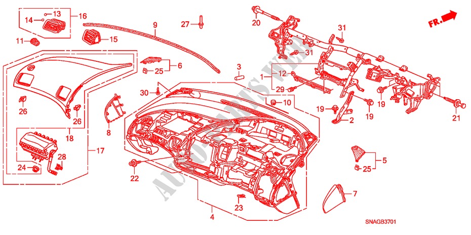 INSTRUMENT PANEL(RH) for Honda CIVIC 1.6 VXI 4 Doors 5 speed automatic 2010