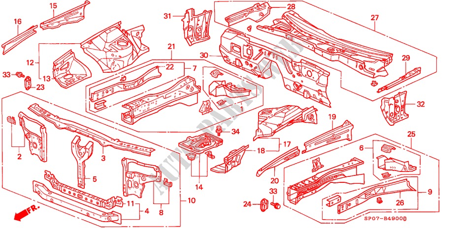 BODY STRUCTURE COMPONENTS (FRONT BULKHEAD) for Honda LEGEND LEGEND 4 Doors 4 speed automatic 1992