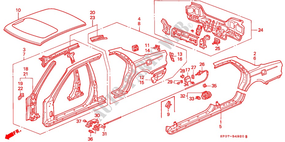BODY STRUCTURE COMPONENTS (OUTER PANEL) for Honda LEGEND LEGEND 4 Doors 4 speed automatic 1992