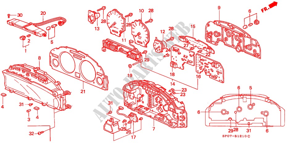 COMBINATION METER (COMPONENTS) for Honda LEGEND LEGEND 4 Doors 4 speed automatic 1993