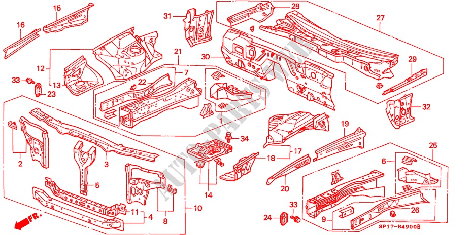 BODY STRUCTURE COMPONENTS (FRONT BULKHEAD) for Honda LEGEND COUPE LEGEND 2 Doors 5 speed manual 1993
