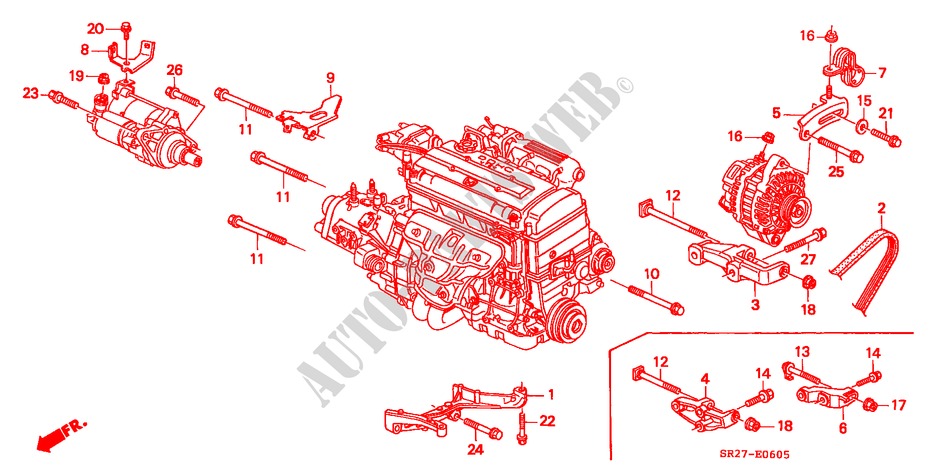 ALTERNATOR BRACKET/ ENGINE STIFFENER ('96 ) for Honda CIVIC CRX VTI 2 Doors 5 speed manual 1997