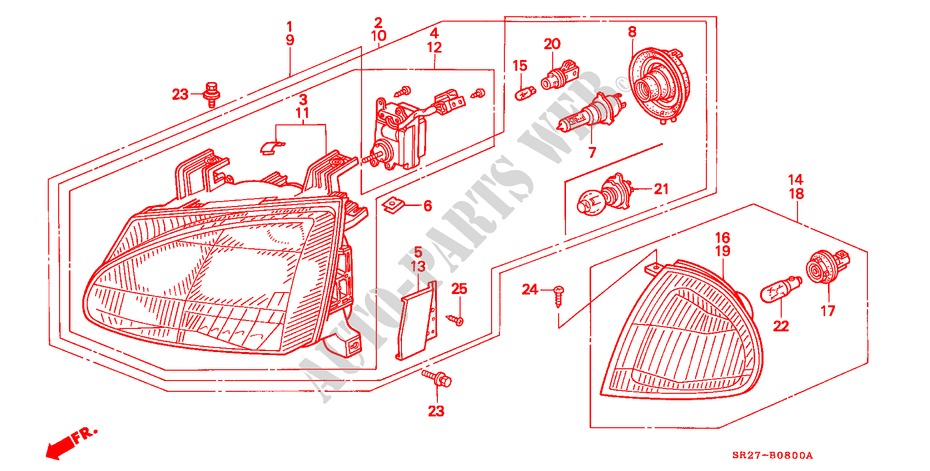 HEADLIGHT for Honda CIVIC CRX VTI 2 Doors 5 speed manual 1993