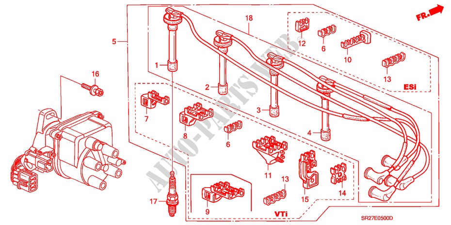 HIGH TENSION CORD/ SPARK PLUG for Honda CIVIC CRX VTI 2 Doors 5 speed manual 1993