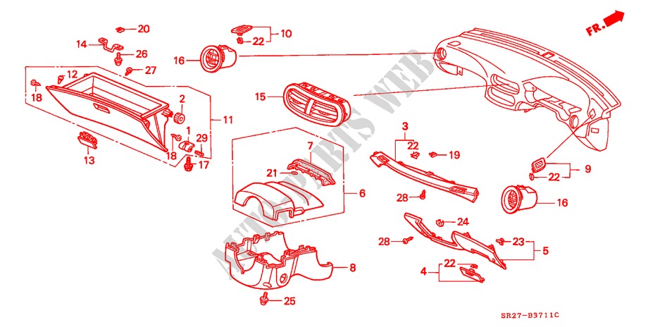 INSTRUMENT PANEL GARNISH (RH) for Honda CIVIC CRX VTI 2 Doors 5 speed manual 1995