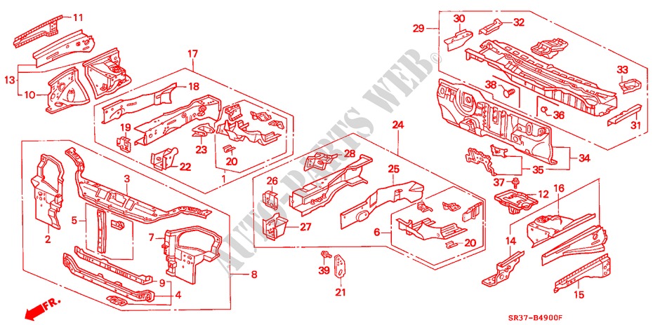 BODY STRUCTURE COMPONENTS (FRONT BULKHEAD) for Honda CIVIC LSI 3 Doors 5 speed manual 1994