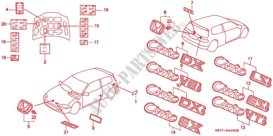 EMBLEM for Honda CIVIC DX 3 Doors 5 speed manual 1994