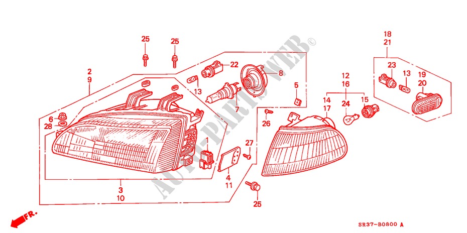 HEADLIGHT for Honda CIVIC LSI 3 Doors 5 speed manual 1993