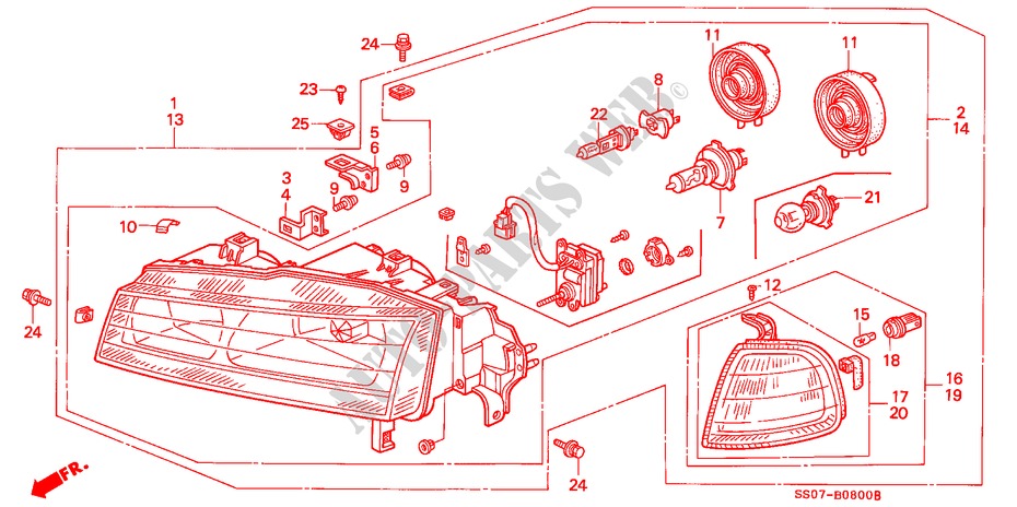 HEADLIGHT for Honda PRELUDE 2.0I 2 Doors 5 speed manual 1995