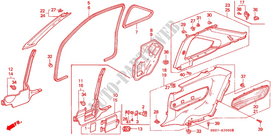 PILLAR GARNISH/ SIDE LINING for Honda PRELUDE DOHC VTEC 2 Doors 5 speed manual 1993