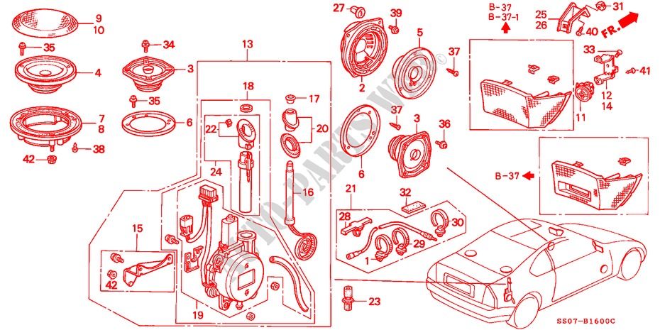 RADIO ANTENNA/SPEAKER for Honda PRELUDE DOHC VTEC 2 Doors 5 speed manual 1993