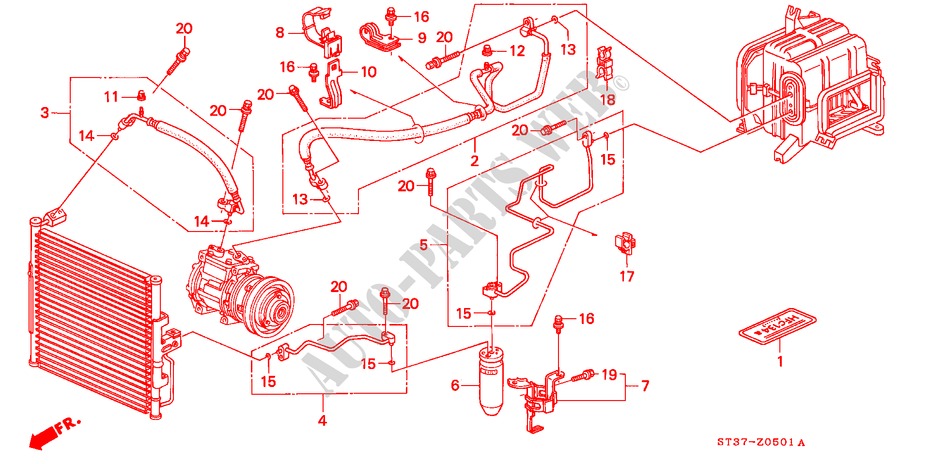 AIR CONDITIONER (HOSES) (RH) for Honda CIVIC 1.6ISR 5 Doors 5 speed manual 1995