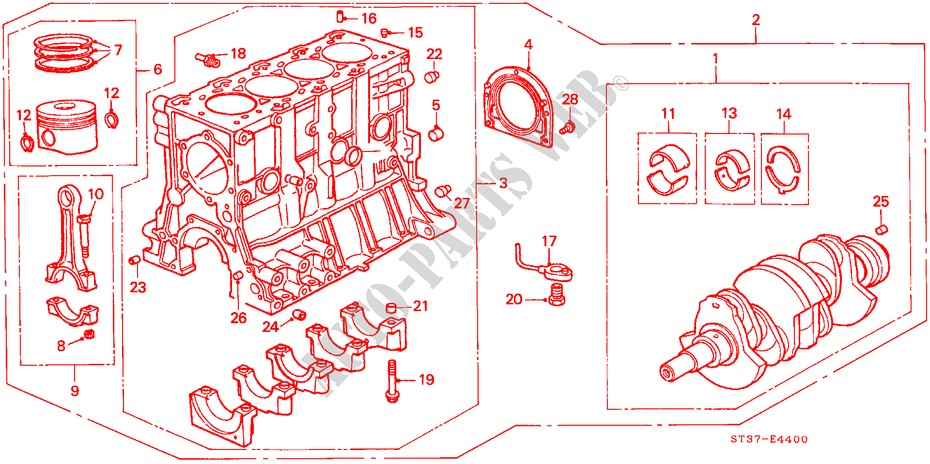 CYLINDER BLOCK/PISTON (DIESEL) for Honda CIVIC 2.0ITD 5 Doors 5 speed manual 1998