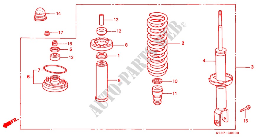 REAR SHOCK ABSORBER for Honda CIVIC 1.6ILS 5 Doors 4 speed automatic 1997