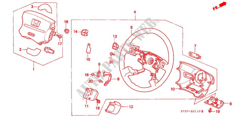 STEERING WHEEL (SRS) ('95) for Honda CIVIC 1.6ISR 5 Doors 5 speed manual 1995