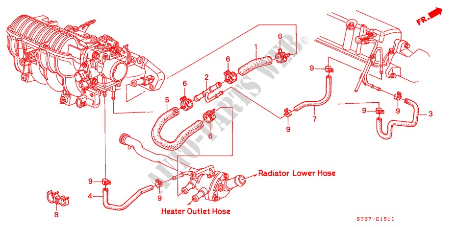 WATER HOSE (SOHC) ('97) for Honda CIVIC 1.4IS 5 Doors 5 speed manual 1997