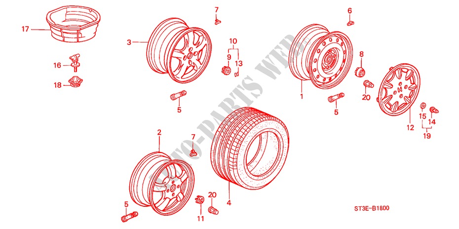 TIRE/WHEEL DISK for Honda CIVIC 1.4IS       L.P.G. 5 Doors 5 speed manual 1999