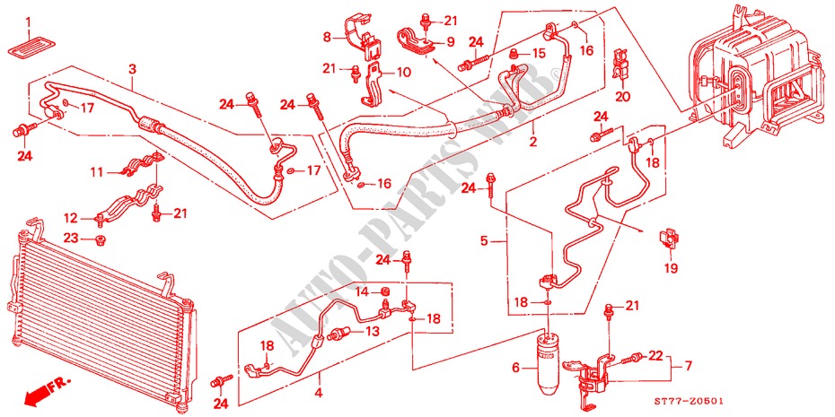 AIR CONDITIONER (HOSES/PIPES) (RH) for Honda INTEGRA TYPE R 3 Doors 5 speed manual 1998