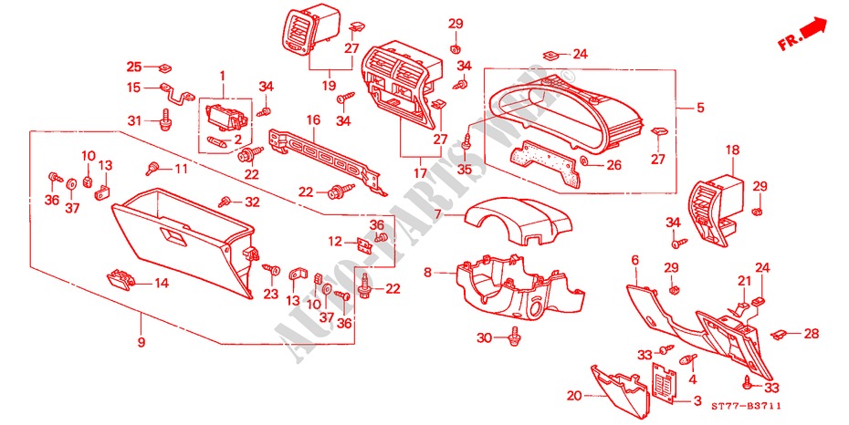 INSTRUMENT PANEL GARNISH (RH) for Honda INTEGRA TYPE R 3 Doors 5 speed manual 1998