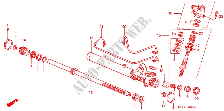 POWER STEERING GEAR BOX COMPONENTS (LH) for Honda INTEGRA TYPE R 3 Doors 5 speed manual 2000