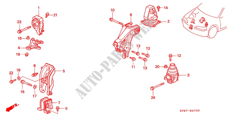 ENGINE MOUNTS (MT) for Honda ACCORD COUPE 2.0I 2 Doors 5 speed manual 1997