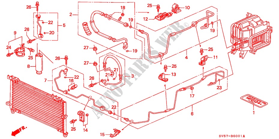 AIR CONDITIONER (HOSES/PIPES)(RH) for Honda ACCORD WAGON VTI 5 Doors 5 speed manual 1997
