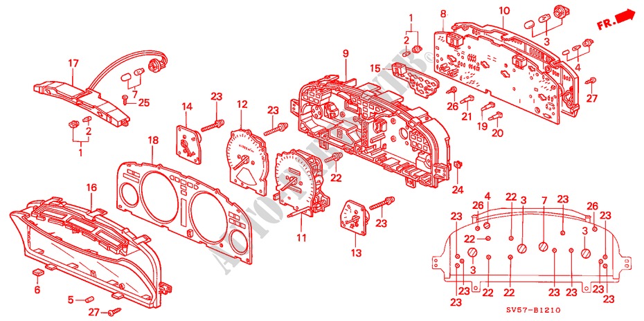 COMBINATION METER (COMPONENTS) for Honda ACCORD AERODECK 2.2IES 5 Doors 5 speed manual 1995